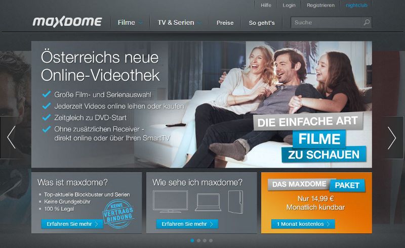 maxdome startet Video-on-Demand-Angebot auch in Österreich / Sreenshot: meinvodstream maxdome startet Video-on-Demand-Angebot auch in Österreich / Sreenshot: meinvodstream