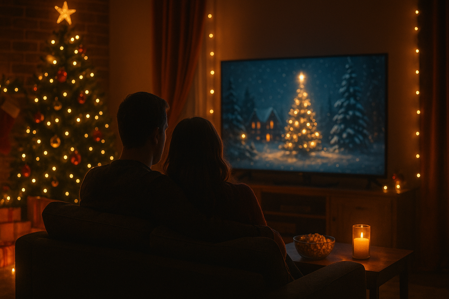 Gemütlicher Weihnachtsabend zu zweit / / KI-generiertes Bild: Couchmoment