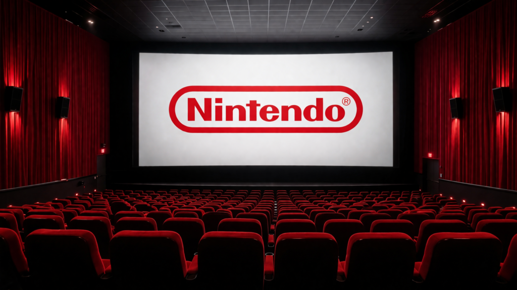 Leeres Kino mit rotem Nintendo-Logo / Bildquelle: KI-generiert: ChatGPT