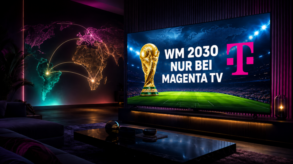 Fernseher mit Fußballstadion zur FIFA WM 2030 bei MagentaTV / Bildquelle: KI-generiert: ChatGPT Fernseher mit Fußballstadion zur FIFA WM 2030 bei MagentaTV / Bildquelle: KI-generiert: ChatGPT