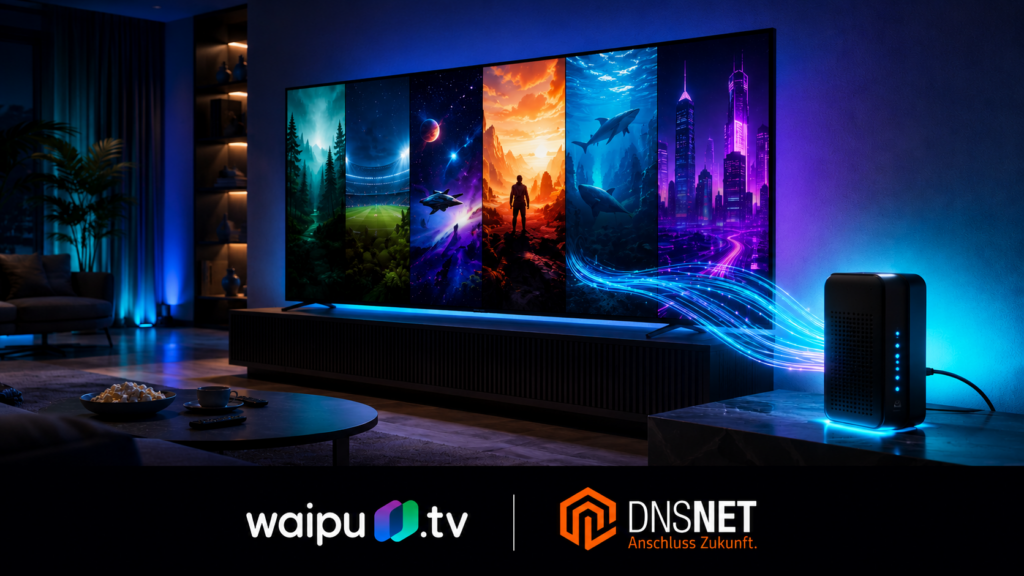 DNS:NET erweitert sein Glasfaser-TV-Angebot mit waipu.tv / Bildquelle: KI-generiert: ChatGPT DNS:NET erweitert sein Glasfaser-TV-Angebot mit waipu.tv / Bildquelle: KI-generiert: ChatGPT