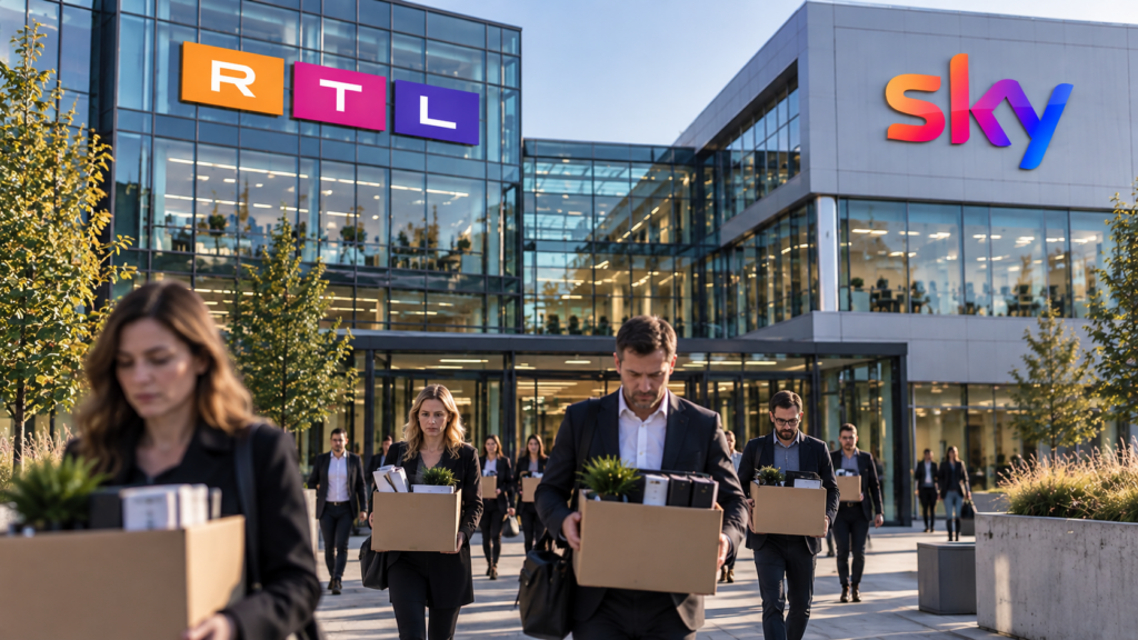 Im Zuge der Zusammenführung von RTL und Sky sollen bis Ende 2027 rund 500 weitere Stellen wegfallen. / Bildquelle: KI-generiert: ChatGPT