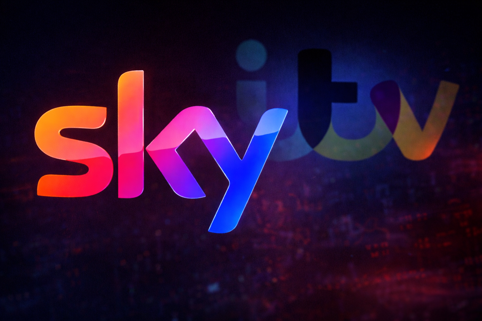 Logos von Sky und ITV auf rot-blauem Hintergrund / Bildquelle: KI-generiert: ChatGPT